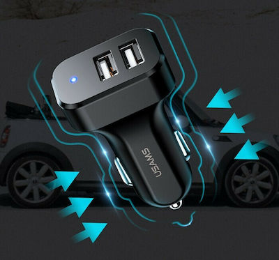 Usams Car Charger Black C13 Total Intensity 2.1A Fast Charging with Ports: 2xUSB with Cable Type-C