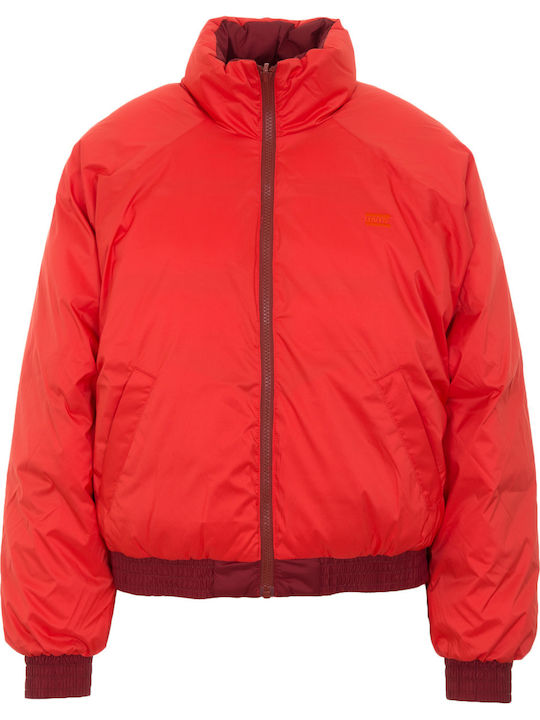 Lydia Reversible Κοντό Γυναικείο Puffer Μπουφάν Διπλής Όψης για Χειμώνα Κόκκινο