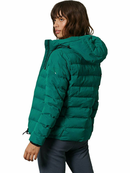 Superdry Boston Women's Short Puffer Jacket for Winter with Hood Green