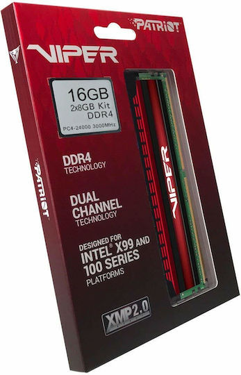 Patriot Viper 4 Series 8GB DDR4 RAM cu 2 module (2x4GB) și Viteză 3000 pentru Desktop