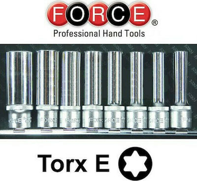 Force Căpăcei Torx Lungi cu Patrat de Prindere 1/2" Set 8buc