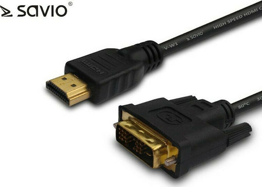 Savio Кабел DVI-D мъжки - HDMI мъжки 1.5м Черен (CL-10)