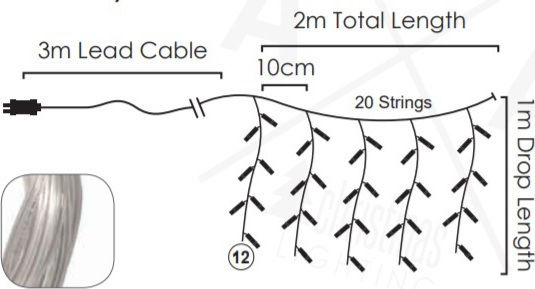 240 Светлини LED 2m. x 100бр Топъл бял тип Завеса 1бр