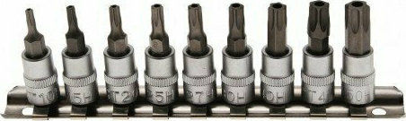 Force Set Sockets 1/4" Torx with Hole Walnut with Torx Head and Socket 1/4'' T10 / T15 / T20 / T25 / T27 / T30 / T40x55mm / 65mm / 70mm 7pcs