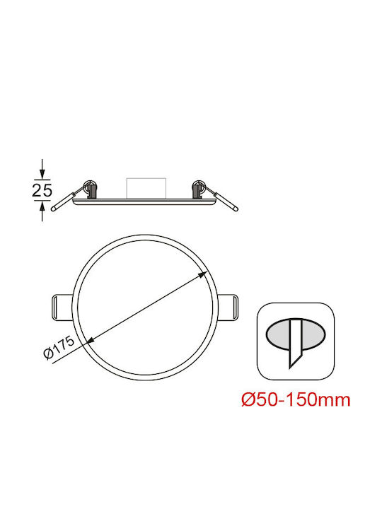 Aca Round Recessed LED Panel 15W with Warm White Light 3000K 17.5cm
