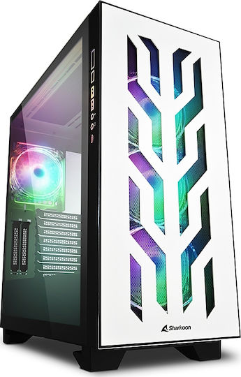 Sharkoon Elite Shark CA300T Gaming Midi Tower Computer Case with Side Window and RGB Lighting White