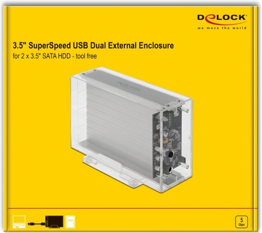 DeLock Carcasă pentru unitate de hard disk 3.5" SATA III cu conexiune USB 3.2 Tip-C în culoarea Transparent