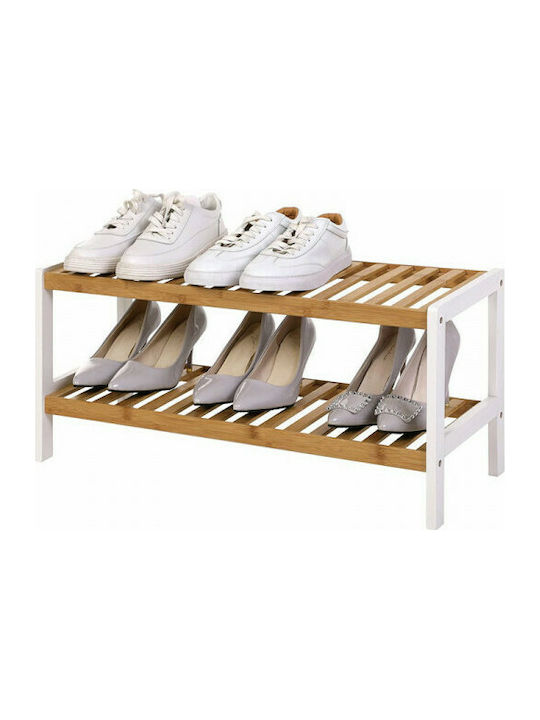 Suport pentru pantofi din Bambus cu 2 Rafturi Bej L70xW26xH33cm