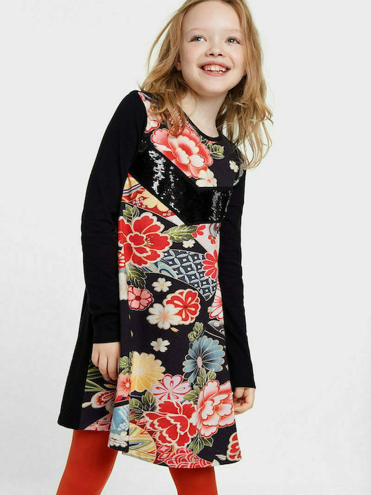 Desigual Mädchen Kleid Blumen Langärmelig Mehrfarbig