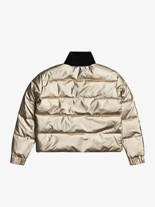 Cross Stepping Women's Short Puffer Jacket for Winter Gold