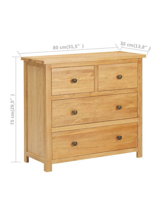 Wooden Chest of Drawers with 4 Drawers 80x35x75cm
