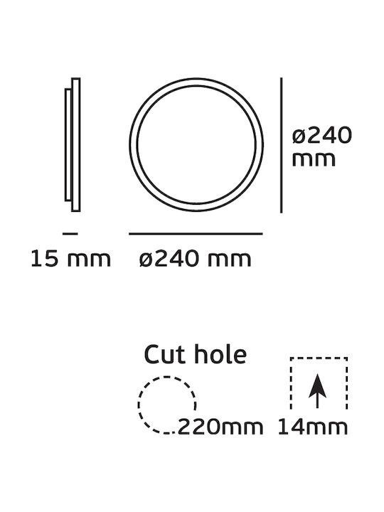 VK Lighting Round Recessed LED Panel 24W with Cool White Light 6000K 24cm