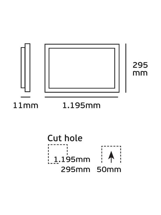 VK Lighting Rectangular Recessed LED Panel 40W with Cool White Light 6000K 120x30cm