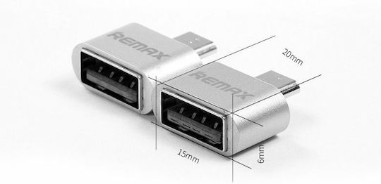 Remax RA-OTG Μετατροπέας micro USB male σε USB-A female Ασημί 1τμχ