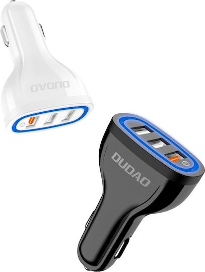 Dudao R7S Auto-Ladegerät 18W 2.4A Schnellladung mit Anschlüssen: 3xUSB Weiß Farbe