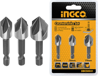 Ingco Φρέζες Μετάλλου Cutter Bit Bit Shanks Durchmesser 12mm Set von 3Stück DBCS0031