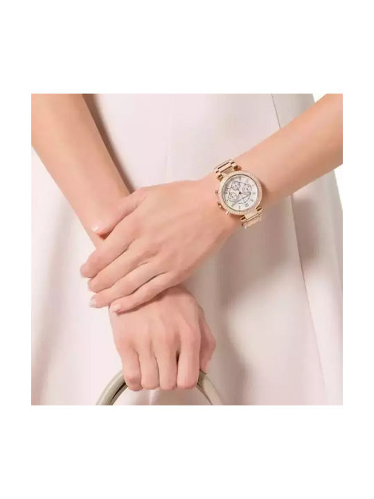Michael Kors Parker Crystals Ρολόι Χρονογράφος με Μεταλλικό Μπρασελέ σε Ροζ Χρυσό χρώμα