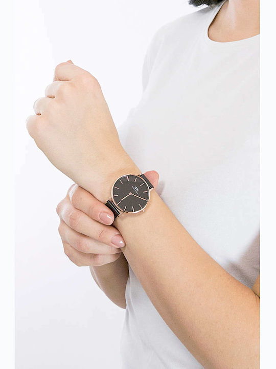Daniel Wellington Petite Ashfield Women's Watch with Black Metal Bracelet