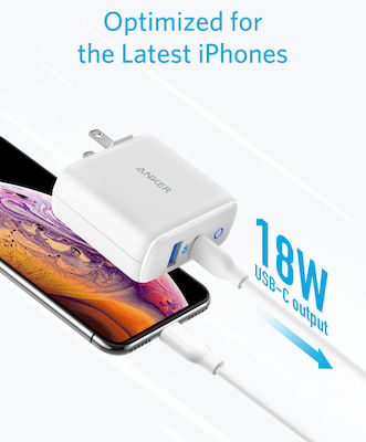 Anker Wall Adapter with USB-A port and USB-C port 33W Power Delivery in White Colour (PowerPort II)