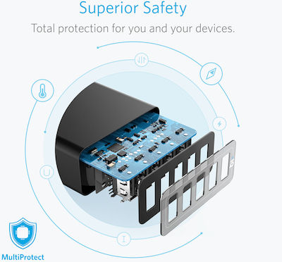 Anker Stație de încărcare cu 5 porturi USB-A 40W în culoarea Negru (PowerPort 5)