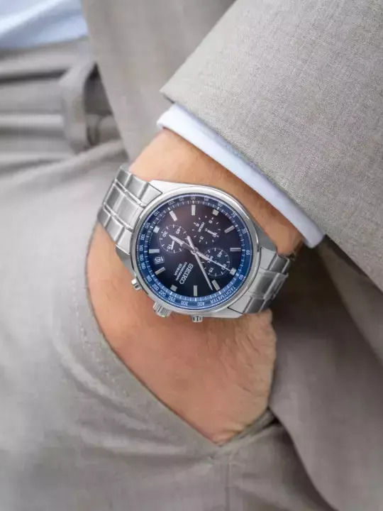 Seiko Conceptual Series Ανδρικό Ρολόι 41.5mm Χρονογράφος Μπαταρίας με Ασημί Μεταλλικό Μπρασελέ