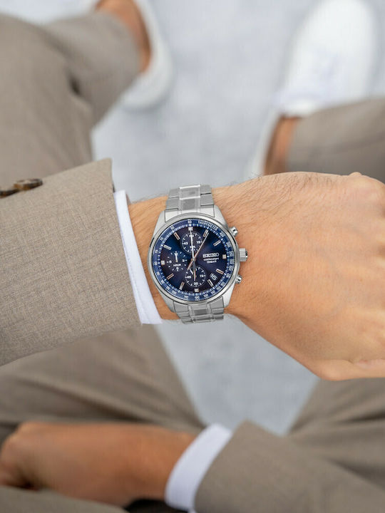 Seiko Conceptual Series Ανδρικό Ρολόι 41.5mm Χρονογράφος Μπαταρίας με Ασημί Μεταλλικό Μπρασελέ