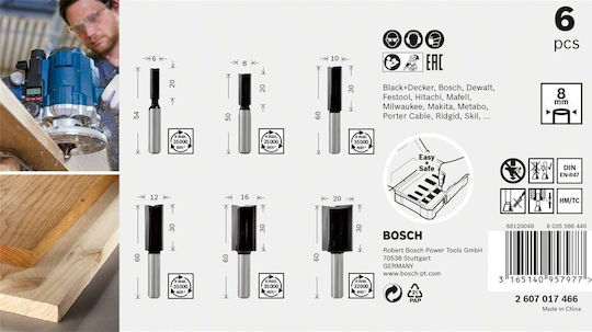 Bosch Set of Router Bits Cutter Set Carbide for Groove Shaping in Wood 8mm 6pcs