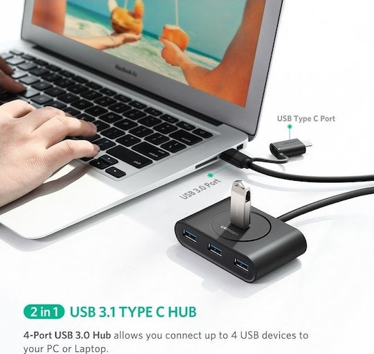 Ugreen CR113 Hub 4 Porturi USB 3.0 cu Conectare USB-A / USB-C