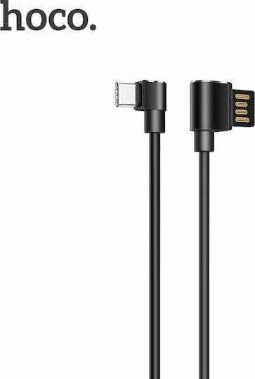Hoco U37 Long Roam Angle (90°) / Regular USB 2.0 Cable USB-C male - USB-A Μαύρο 1.2m HC-U37-TYPEC-BLACK