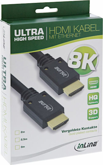 InLine HDMI 2.1 Ultra High Speed 48Gbps 4K 120Hz HDR VRR Free Angle (180°) Cable HDMI male - HDMI male 2m Μαύρο