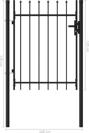 vidaXL Metal Fence Gate with Spears in Black Color 1.2x1.0m