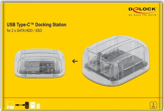 DeLock Docking Station για 2 Σκληρούς Δίσκους SATA 2.5" / 3.5" με σύνδεση USB-C (64090)