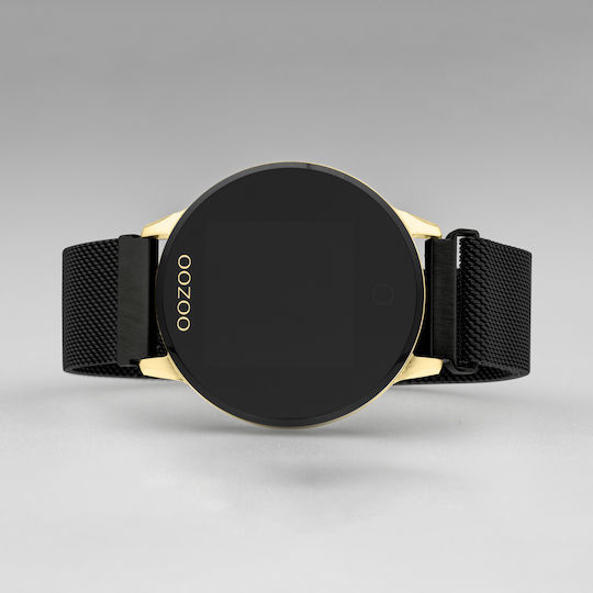 Oozoo Q00122 Stainless Steel 43mm Smartwatch with Heart Rate Monitor (Metal Mesh Strap Black With Gold)