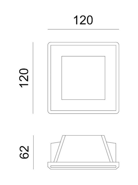 Aca Square Plaster Recessed Spot with Socket GU10 White 12x12cm.