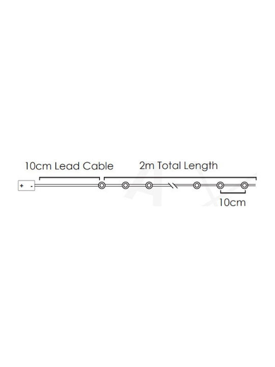 20 Lights LED 2m. Warm White Battery in String 1pcs