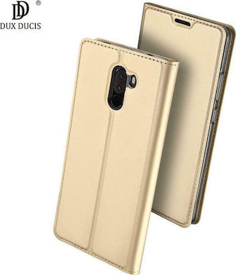 Dux Ducis Skin Pro Carte Piele artificială Aur (Pocophone F1)