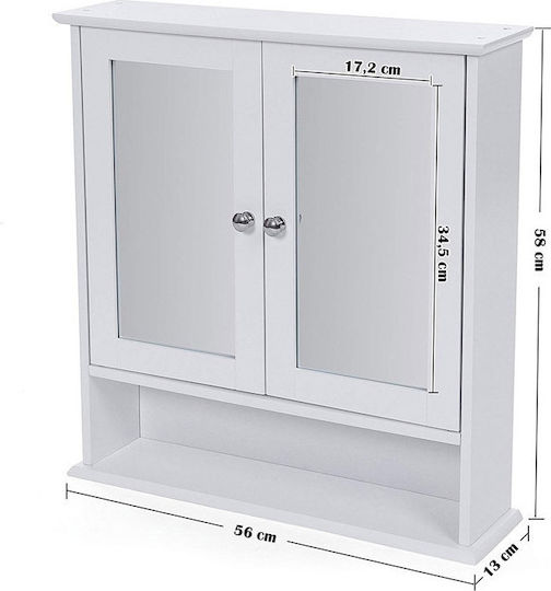 Songmics Oglindă de Baie Dreptunghiulară din MDF cu Raft & Dulap 56x58cm