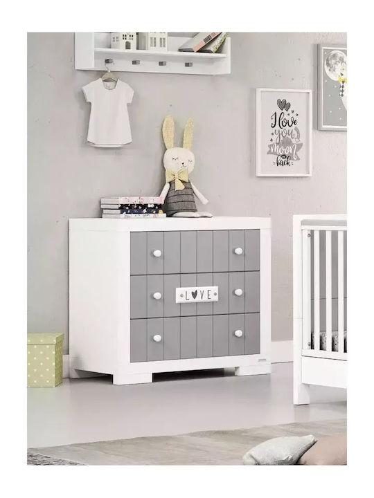 Petit Βρεφική Συρταριέρα με 3 Συρτάρια Λευκή 94x50x91cm