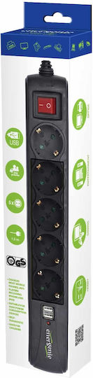 Energenie Power Strip with Surge Protection 5 Positions with 2 USB-A, Switch and Cable 1.5m 2pcs