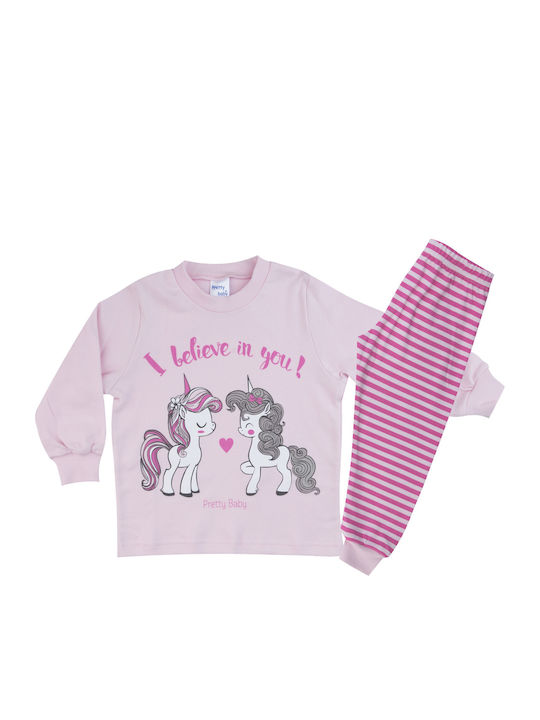 Pretty Baby Set Top & Bottom Kids Winter Cotton Pyjamas Pink