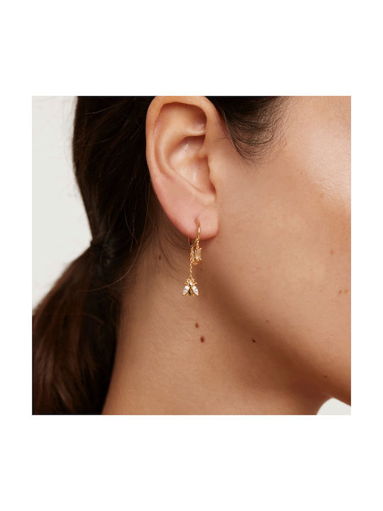 P D Paola Breeze Earrings Hoops made of Silver Gold Plated with Stones