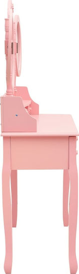 Bodenstehende Schminktisch Schlafzimmer Holz Rosa mit Spiegel & Hocker 90x40x146cm