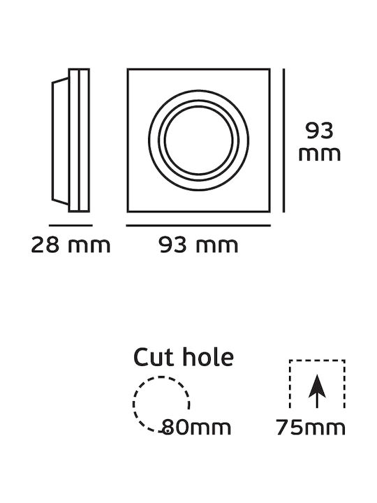 VK Lighting Pătrat Metalic Spot Încorporat cu Soclu GU10 Mișcare Negru 9.3x9.3cm. 1buc