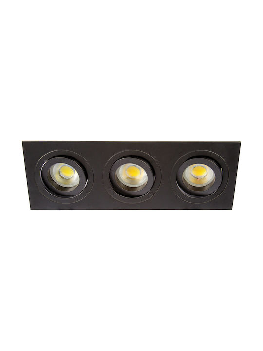 VK Lighting VK/03014G/3/B Paralelogram Metalic Spot Încorporat cu Soclu GU10 Trei Reglabil Negru 25.5x9.3cm.