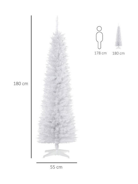 Slimline Christmas Slim White Tree with Plastic Base H180cm