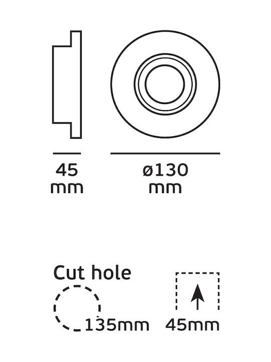 VK Lighting Round Plaster Recessed Spot with Socket GU10 White 13x13cm. 1pcs