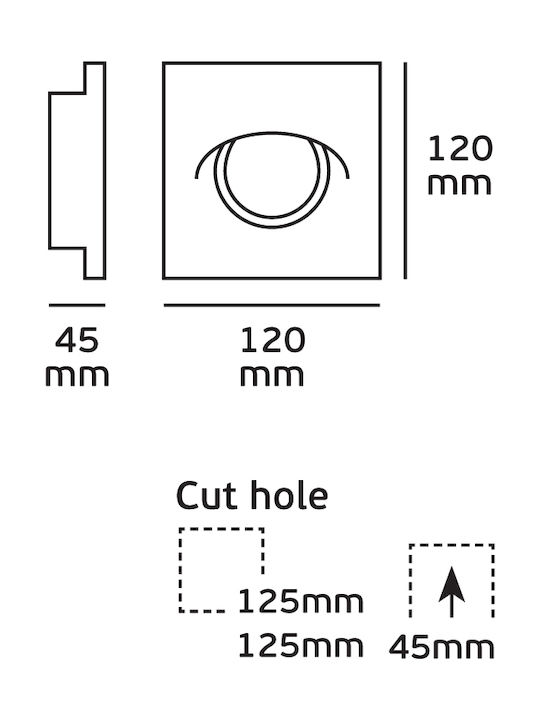 VK Lighting Квадрат Гипс Вграден Спот с Патрон GU10 Бял 12x12см. 1бр