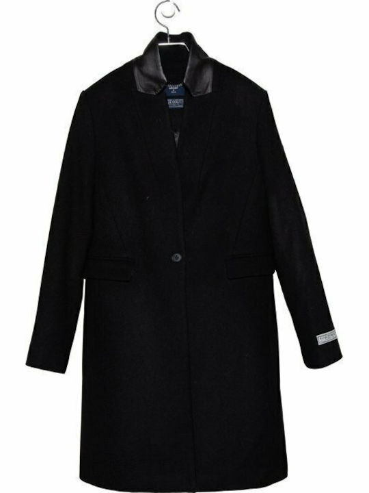 Arianna Women's Black Coat with Buttons
