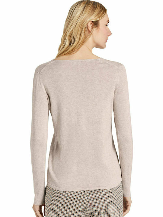 Tom Tailor Women's Long Sleeve Pullover Cotton with V Neck Beige