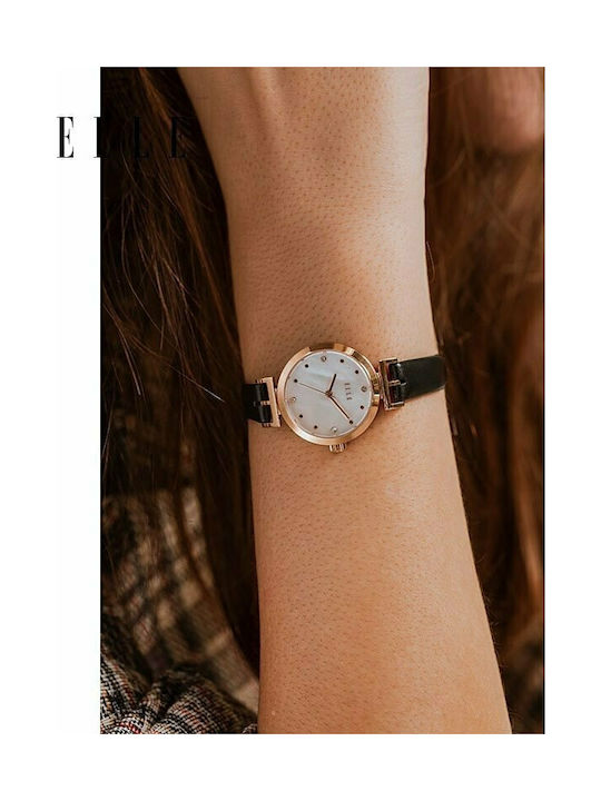 Elle Time & Jewelry Watch with Black Leather Strap ELL21004